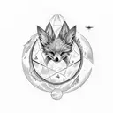 Two-tailed fox eats the universe from the body of a dead astronaut tattoo design idea