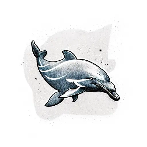 minimalist tattoo of a dolphin and text (Donfi), line drawing style tattoo design idea