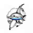 minimalist tattoo of a dolphin and text (Donfi), line drawing style tattoo design idea