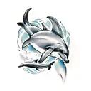 minimalist tattoo of a dolphin and text (Donfi), line drawing style tattoo design idea