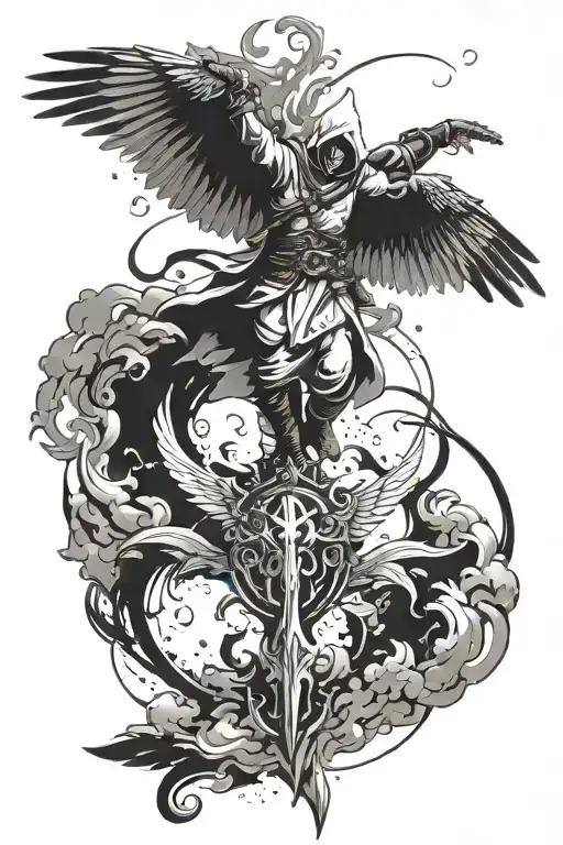 leap of faith assassins creed symbol with wings tattoo design idea