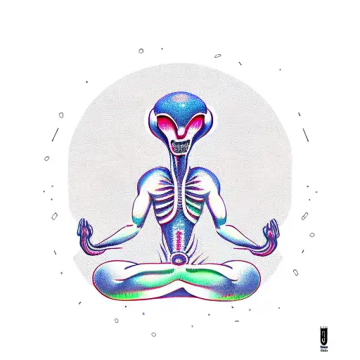 alien doning yoga tattoo design idea