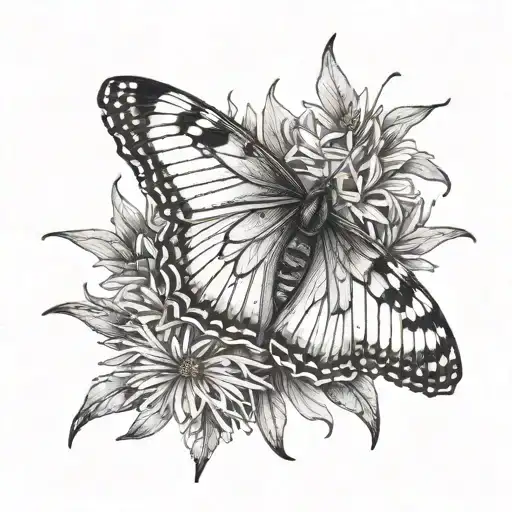 aster with butterfly resting peacefully tattoo design idea