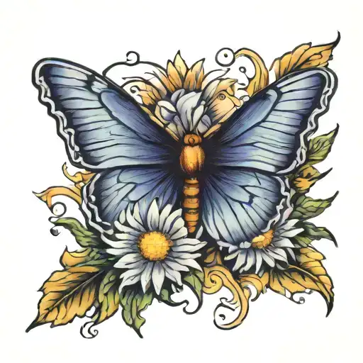 aster with butterfly resting peacefully tattoo design idea