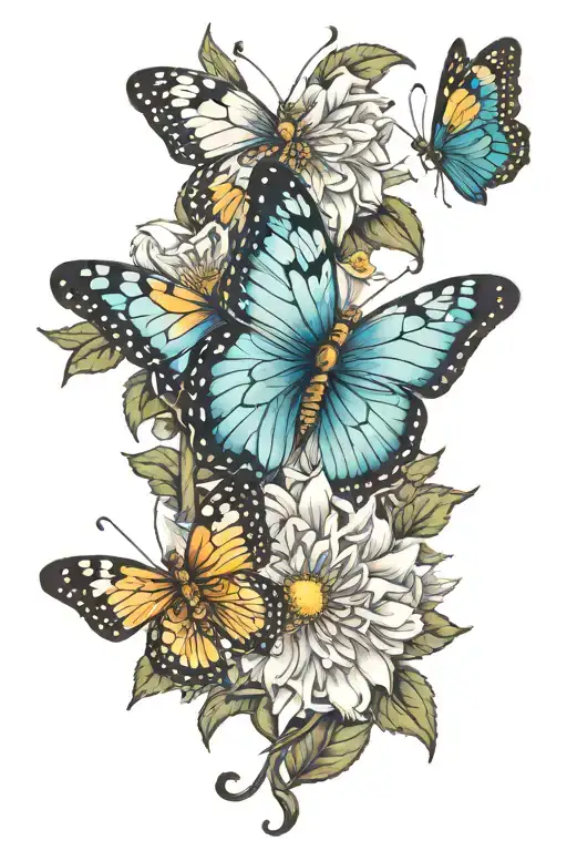 aster with butterfly resting peacefully tattoo design idea