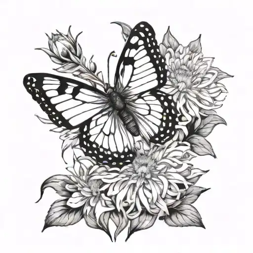 aster with butterfly resting peacefully tattoo design idea