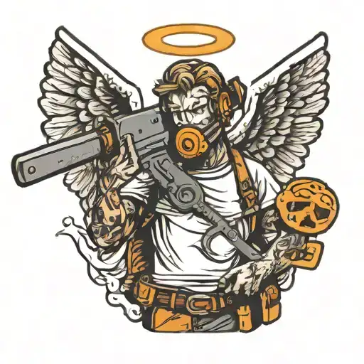 angel holding a chainsaw tattoo design idea