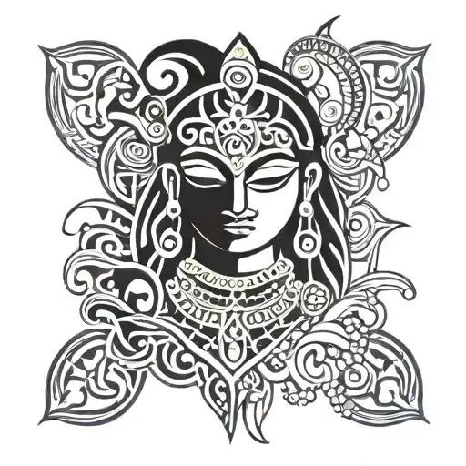krishna and kali one face half part krishna other half kali tattoo design idea