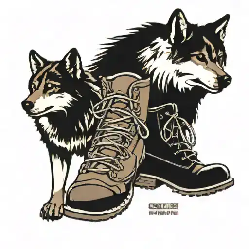 A vintage Yellowstone National Park poster design with a wolf and hiking boots tattoo design idea