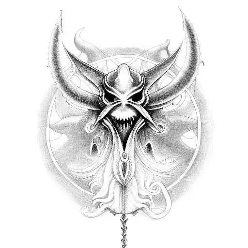 A mythical sea creature combining the features of a devil and an angel, representing the duality of life tattoo design idea