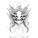 A mythical sea creature combining the features of a devil and an angel, representing the duality of life tattoo design idea