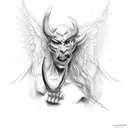half demon, half angel, backside pointing away tattoo design idea