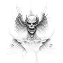 half demon, half angel, backside pointing away tattoo design idea