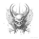 half demon, half angel, backside pointing away tattoo design idea