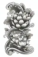 japanese waves with lotus flower growing spiral tattoo design idea