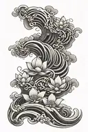 japanese waves with lotus flower growing spiral tattoo design idea