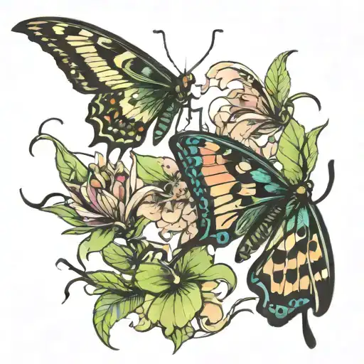 A butterfly and a preying mantis tattoo design idea