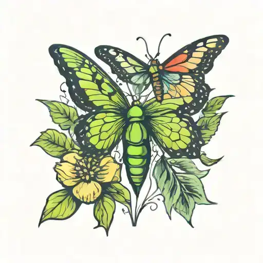 A butterfly and a praying mantis tattoo design idea