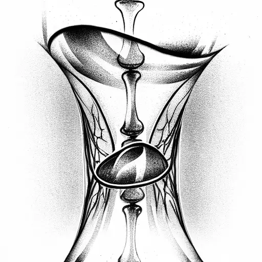 hourglass with skeleton hand breaking thr glass tattoo design idea