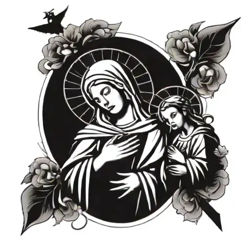 Virgin Mary, saint jude and Christ cross tattoo design idea