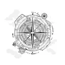 world mapp, compass, ((wave)) tattoo design idea