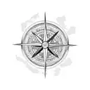 world mapp, compass, wave tattoo design idea