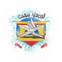 Cuban flag merging with a vibrant tropical landscape tattoo design idea