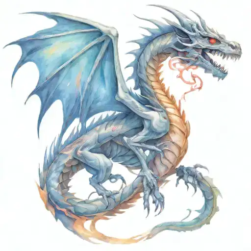 A skeletal dragon breathing fire tattoo design idea