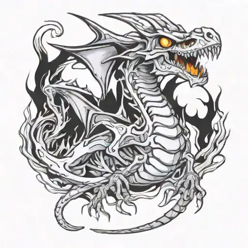A skeletal dragon breathing fire tattoo design idea