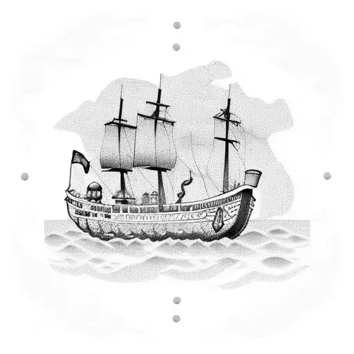 Texas coast line pirate ship tattoo design idea