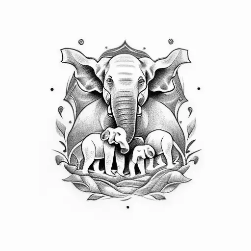 "Design a heartfelt tattoo symbolizing the enduring bond and remembrance of twin sons. Create an image of a gentle eleph tattoo design idea