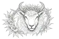 lamb wearing crown of thorns facing forward, no horns on lamb tattoo design idea