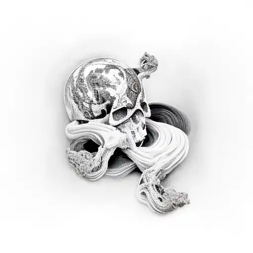 black and white, death, long winding road tattoo design idea