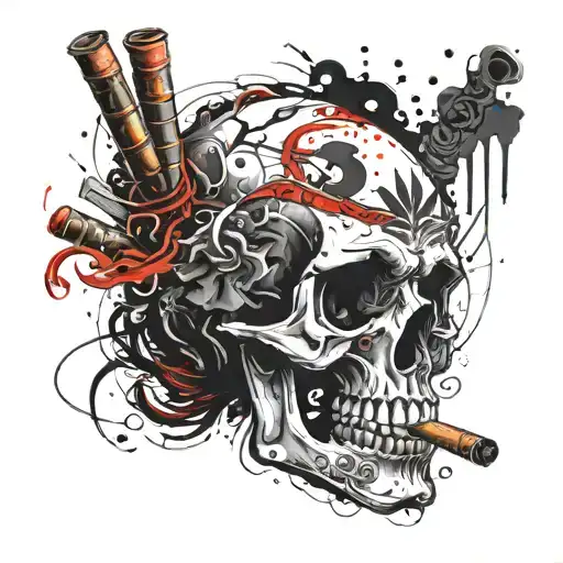 skull smoking cigars tattoo design idea