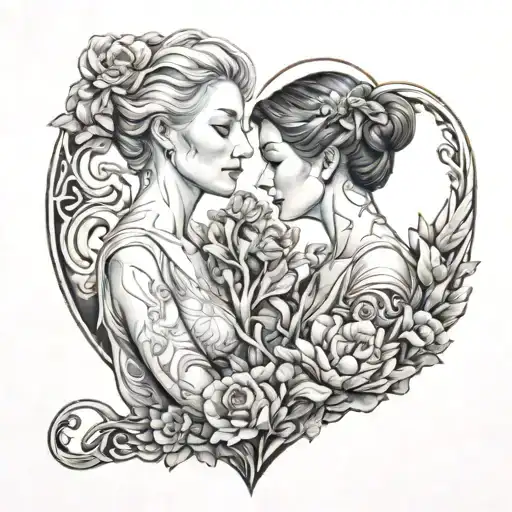 Eternal union between mother and daughter, with elements that reflect love and union tattoo design idea