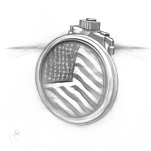 camera stopwatch American flag tattoo design idea