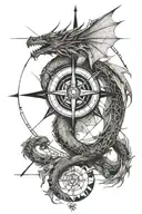 compass and dragon tattoo tattoo design idea