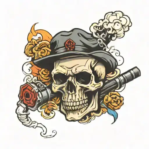piston skull smoking cigar tattoo design idea