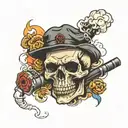 piston skull smoking cigar tattoo design idea