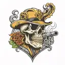 piston skull smoking cigar tattoo design idea
