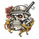 piston skull smoking cigar tattoo design idea