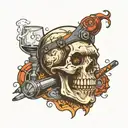 piston skull smoking cigar tattoo design idea