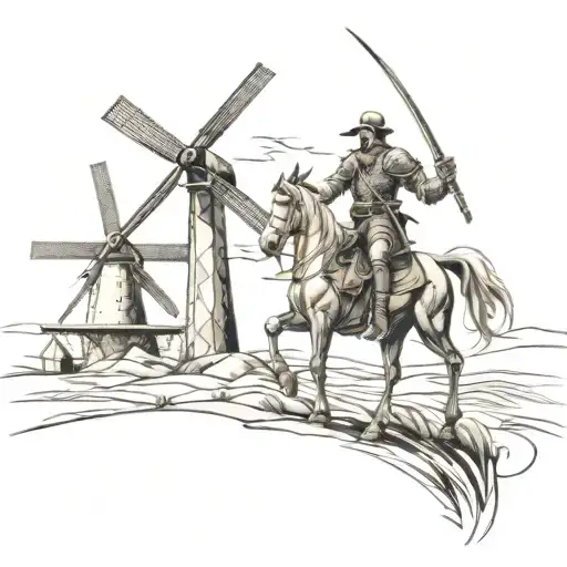 don quixote against windmills tattoo design idea