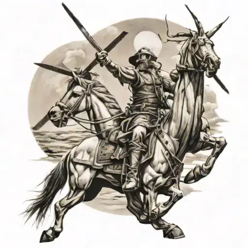 don quixote against windmills tattoo design idea