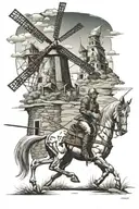 don quixote against windmills tattoo design idea
