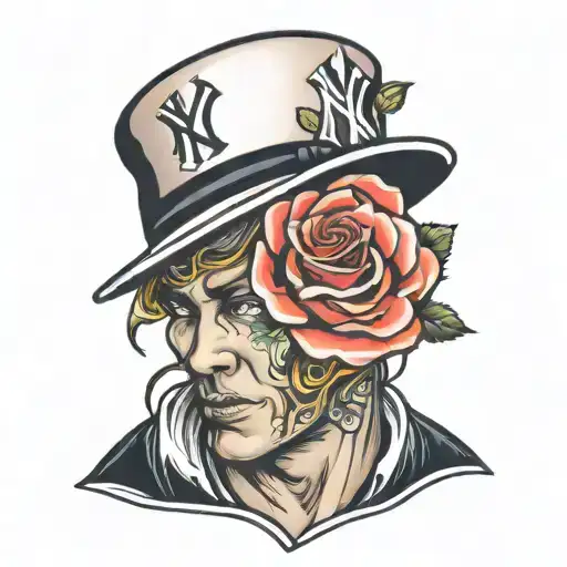 Yankees hat rose tattoo design idea