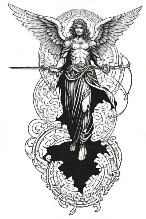 archangel Michael abs visible tattoo design idea
