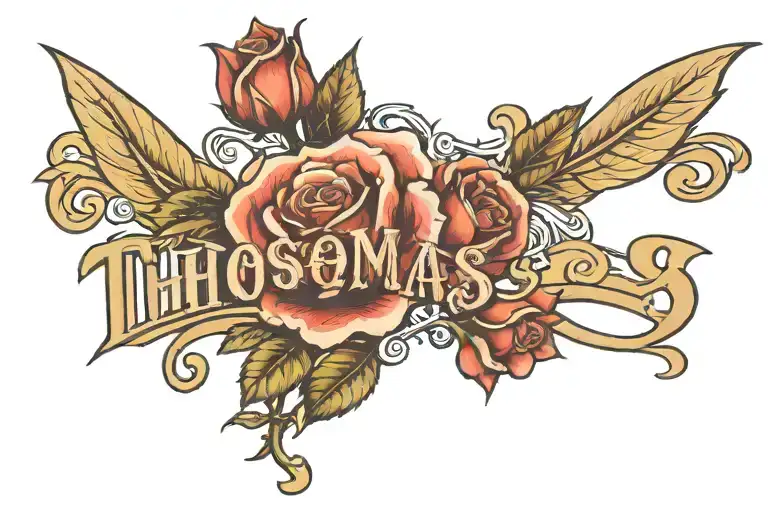 thomas name with rose tattoo design idea