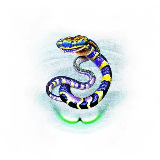 King cobra snake coiled around a branch, with two #1 dices in it's eyes tattoo design idea