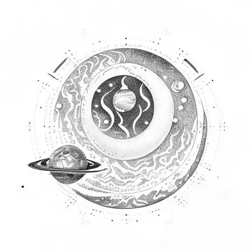 gemini constilation with a moon and stars and planets tattoo design idea